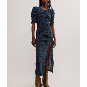 Free People Blue and Yellow Midi Dress